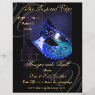 Prospectus 21,6 Cm X 24,94 Cm Elégant Blue Masquerade Ball Party Événement Flyer