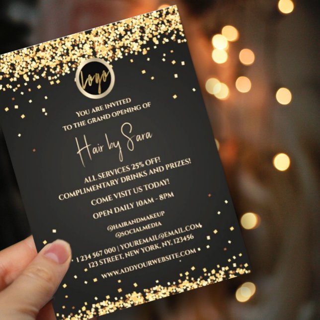 Prospectus 21,6 Cm X 24,94 Cm Elégant Sparkles noir or flyer (#blackgoldflyer #sparklesflyer #blackfriday #holiday #Christmas #opening #makeupartist #sale #shiny)