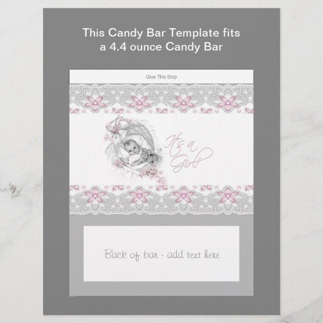 Prospectus 21,6 Cm X 24,94 Cm Emballage de bonbons pour Baby Shower Rose et Gris (Devant)