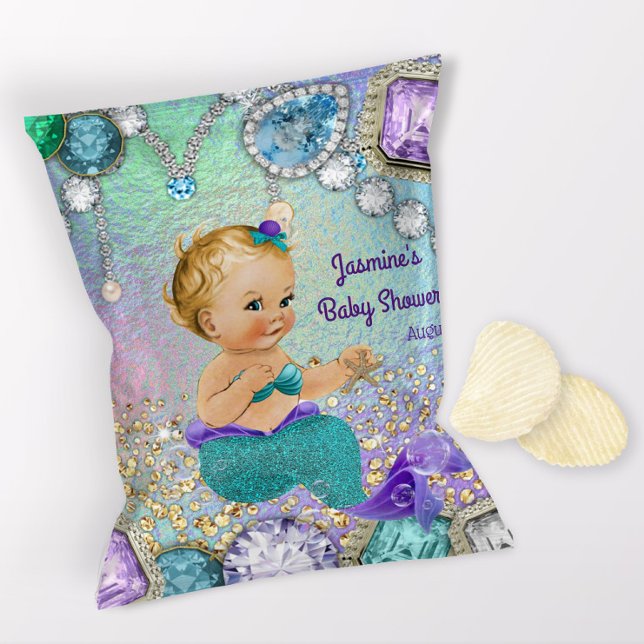 Prospectus 21,6 Cm X 24,94 Cm Emballage de sac de chips pour Baby Shower Sirène (1 ounce snack bag wrapper flyer. )