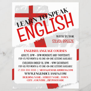 Prospectus 21,6 Cm X 24,94 Cm England Flag, Anglais Language Course Publicité