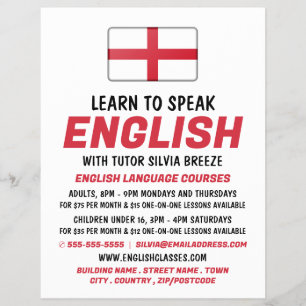 Prospectus 21,6 Cm X 24,94 Cm England Flag, Anglais Language Course Publicité