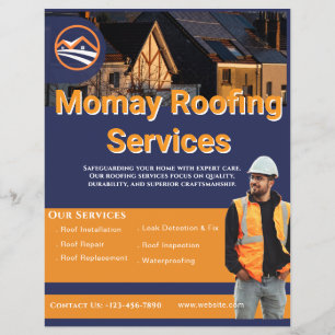 Prospectus 21,6 Cm X 24,94 Cm Entrepreneur Toiture Bleu Or Blanc Personnalisé