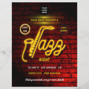 Prospectus 21,6 Cm X 24,94 Cm Festival de jazz Neon ajoutez un logo et une photo