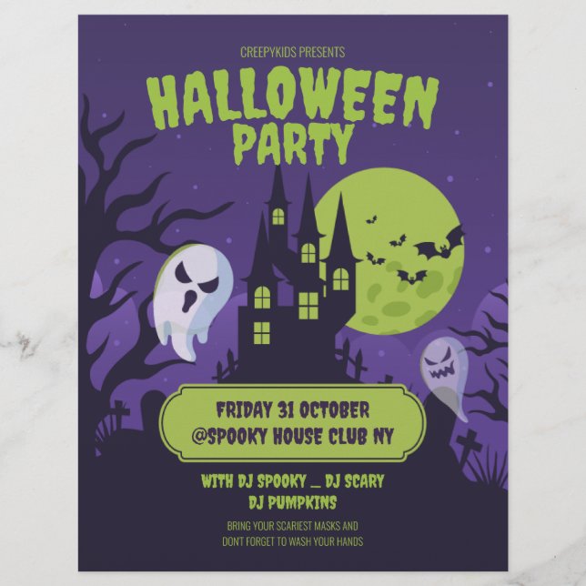 Prospectus 21,6 Cm X 24,94 Cm Fête costumée d'Halloween Invitation Fête d'Hallow (Devant)
