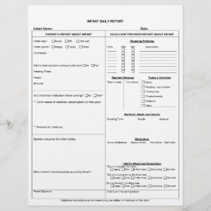Prospectus 21,6 Cm X 24,94 Cm Feuille de rapport quotidien du nourrisson