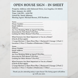 Prospectus 21,6 Cm X 24,94 Cm Feuille d'inscription de maison ouverte pour l'age