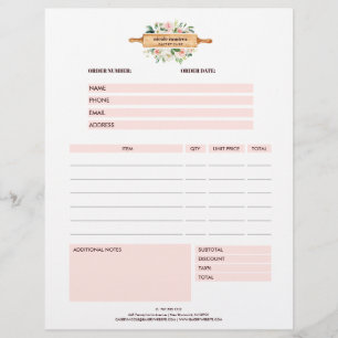 Prospectus 21,6 Cm X 24,94 Cm Floral Bakery Rolling Pin Patisserie Order Form