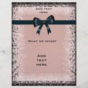 Prospectus 21,6 Cm X 24,94 Cm Flyer Antique Vieux Papier Rose Black Bows Modèle