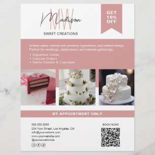Prospectus 21,6 Cm X 24,94 Cm Flyer blanc rose avec logo personnalisé monogramme