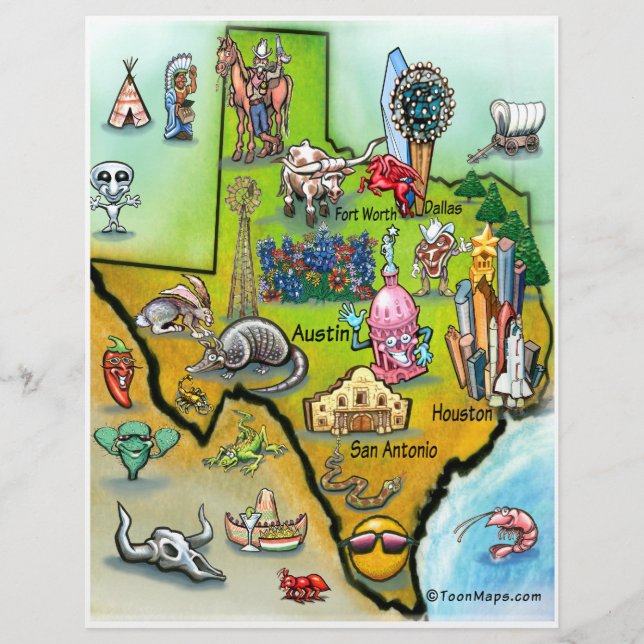 Prospectus 21,6 Cm X 24,94 Cm Flyer Cartographie du Texas (Devant)
