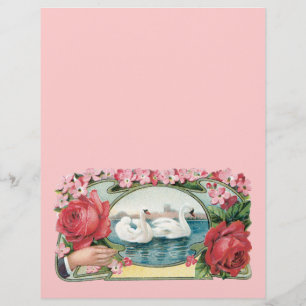 Prospectus 21,6 Cm X 24,94 Cm Flyer d'art Vintage pour les cygnes et les Roses