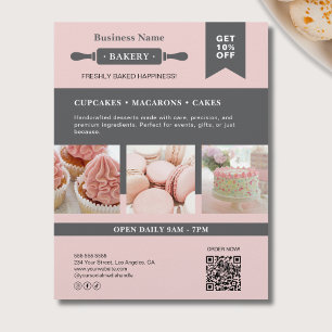 Prospectus 21,6 Cm X 24,94 Cm Flyer de boulangerie rose gris pour entreprise de