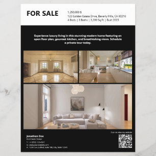 Prospectus 21,6 Cm X 24,94 Cm Flyer de liste de biens immobiliers noirs