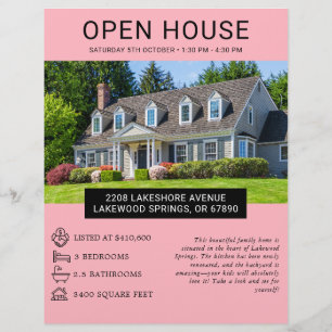 Prospectus 21,6 Cm X 24,94 Cm Flyer de maison ouverte de biens immobiliers minim