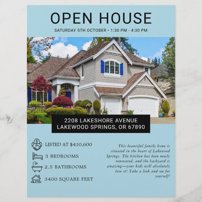 Prospectus 21,6 Cm X 24,94 Cm Flyer de maison ouverte de biens immobiliers minim (Devant)