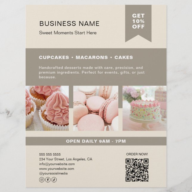 Prospectus 21,6 Cm X 24,94 Cm Flyer QR personnalisé pour boulangerie beige (Devant)