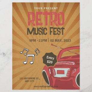 Prospectus 21,6 Cm X 24,94 Cm Flyer Retro Music Fest, Invitation Retro Music Par