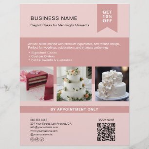 Prospectus 21,6 Cm X 24,94 Cm Flyer Rose QR Photo Personnalisé Gâteau Boulangeri