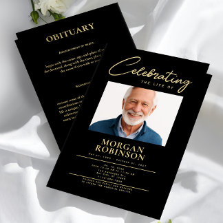 Prospectus 21,6 Cm X 24,94 Cm Funeral Program, Celebration of Life, Black & Gold