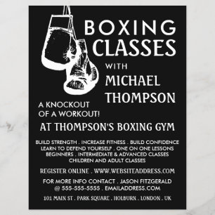 Prospectus 21,6 Cm X 24,94 Cm Gants de boxe noir et blanc, Classe de boxe Advert