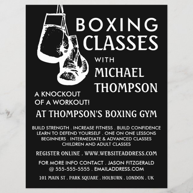 Prospectus 21,6 Cm X 24,94 Cm Gants de boxe noir et blanc, Classe de boxe Advert (Devant)