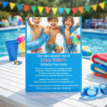 Garçons Anniversaire Pool Party Invitation Flyer