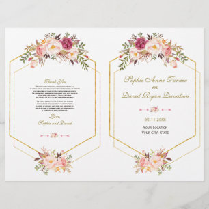 Prospectus 21,6 Cm X 24,94 Cm Glam Pink Blush Floral Gold Frame Programme de mar