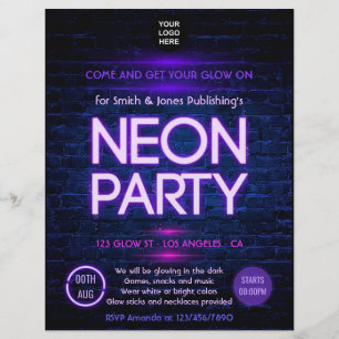 Prospectus 21,6 Cm X 24,94 Cm Glow in the Dark Neon Invitation de la fête de l'e