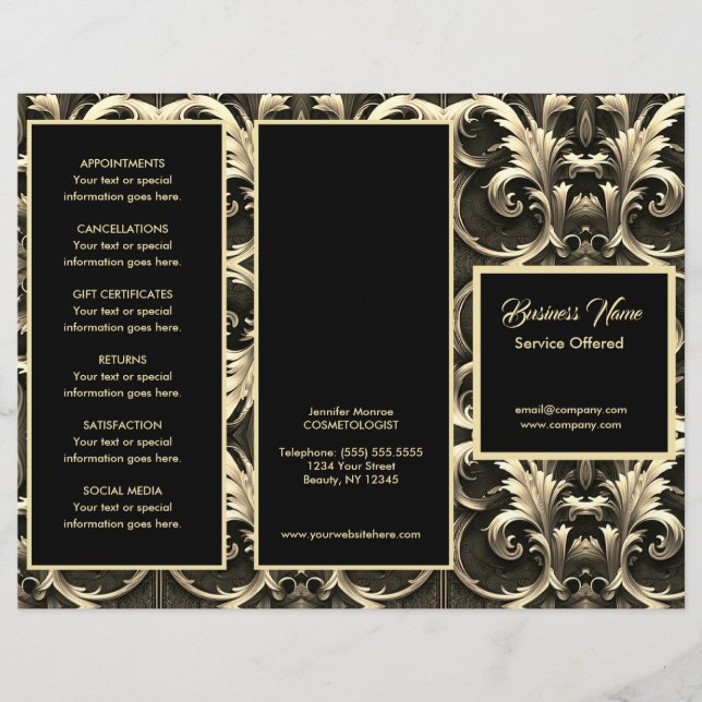 Prospectus 21,6 Cm X 24,94 Cm Gold Ornate et Black Menu & Prix (Devant)