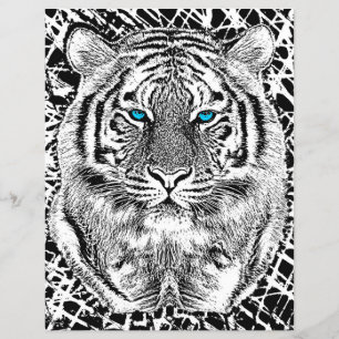 Prospectus 21,6 Cm X 24,94 Cm Graphique de tigre noir et blanc aux yeux bleus