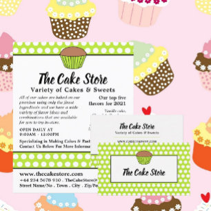 Prospectus 21,6 Cm X 24,94 Cm Green Cupcake & Polka Dot, Cake Store Advertising