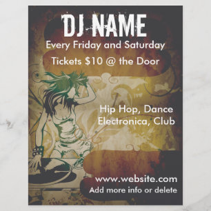 Prospectus 21,6 Cm X 24,94 Cm Grunge Femme DJ Flyer