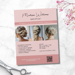 Prospectus 21,6 Cm X 24,94 Cm Hair Styliste Salon 3 Photos QR Pink Flyer