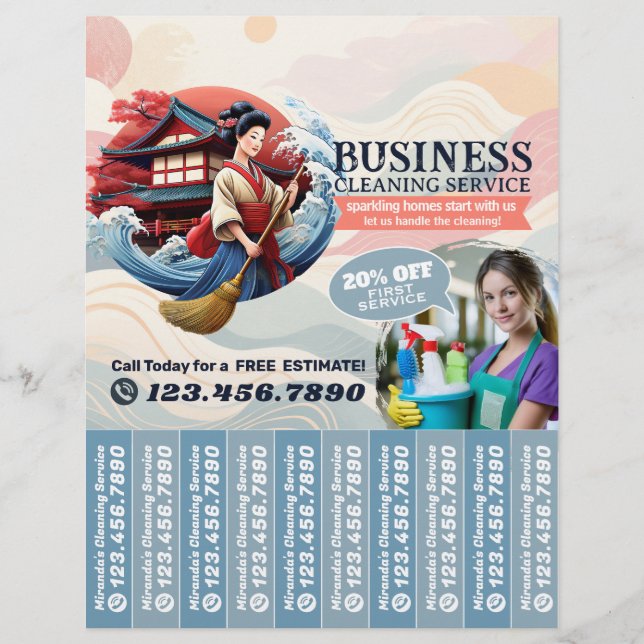 Prospectus 21,6 Cm X 24,94 Cm House cleaning Maid Service Flyer Tear Off Strips (Devant)