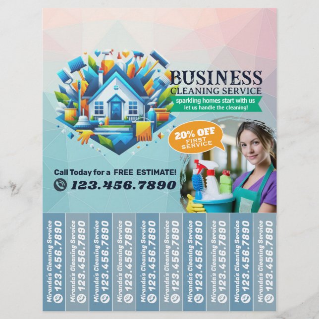 Prospectus 21,6 Cm X 24,94 Cm House cleaning Maid Service Flyer Tear Off Strips (Devant)