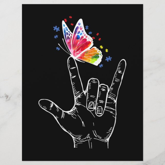 Prospectus 21,6 Cm X 24,94 Cm I Love You Hand Sign Language Butterfly Autism (Devant)