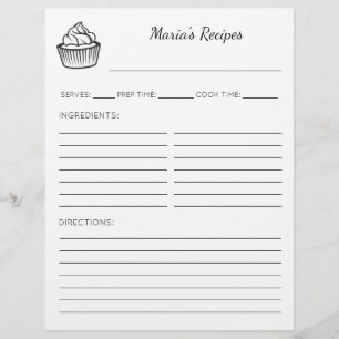 Prospectus 21,6 Cm X 24,94 Cm Illustration Cupcake Pages de recette personnalisé