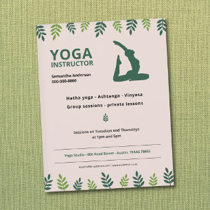 Prospectus 21,6 Cm X 24,94 Cm Instructeur de yoga avec circulaire Feuille verte