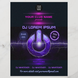 Prospectus 21,6 Cm X 24,94 Cm Invitation avec logo et photos pour soirée DJ musi