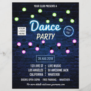 Prospectus 21,6 Cm X 24,94 Cm Invitation avec logo pour soirée de danse de DJ de