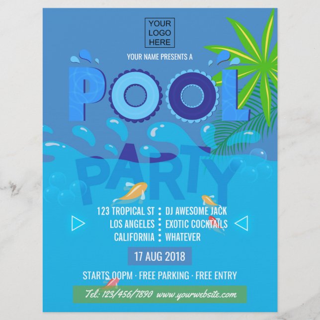 Prospectus 21,6 Cm X 24,94 Cm Invitation de la fête de la piscine d'été du Club/ (Devant)