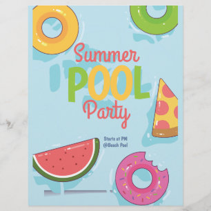 Prospectus 21,6 Cm X 24,94 Cm Invitation de la fête de la piscine d'été, Jardin