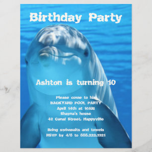 Prospectus 21,6 Cm X 24,94 Cm Invitation pour une fête d'anniversaire de dauphin