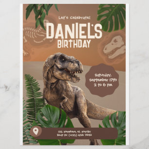 Prospectus 21,6 Cm X 24,94 Cm Invitation réaliste de dinosaure pour anniversaire