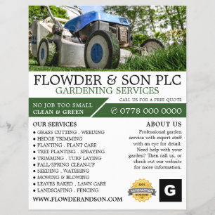 Prospectus 21,6 Cm X 24,94 Cm Jardin de pelouse-Mower, service de jardin, Hortic