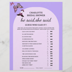 Prospectus 21,6 Cm X 24,94 Cm Jeu de Baby Shower Mariage Butterfly Il a dit Elle