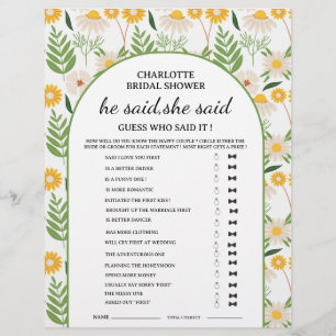 Prospectus 21,6 Cm X 24,94 Cm Jeu de Baby Shower Mariage Fleur de Daisy Il a dit