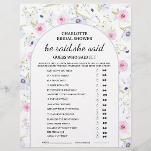 Prospectus 21,6 Cm X 24,94 Cm Jeu de Baby Shower Mariage Il a dit Elle a dit Fle