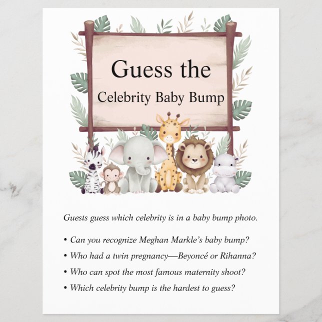 Prospectus 21,6 Cm X 24,94 Cm Jeux de Baby shower Jungle Safari (Devant)